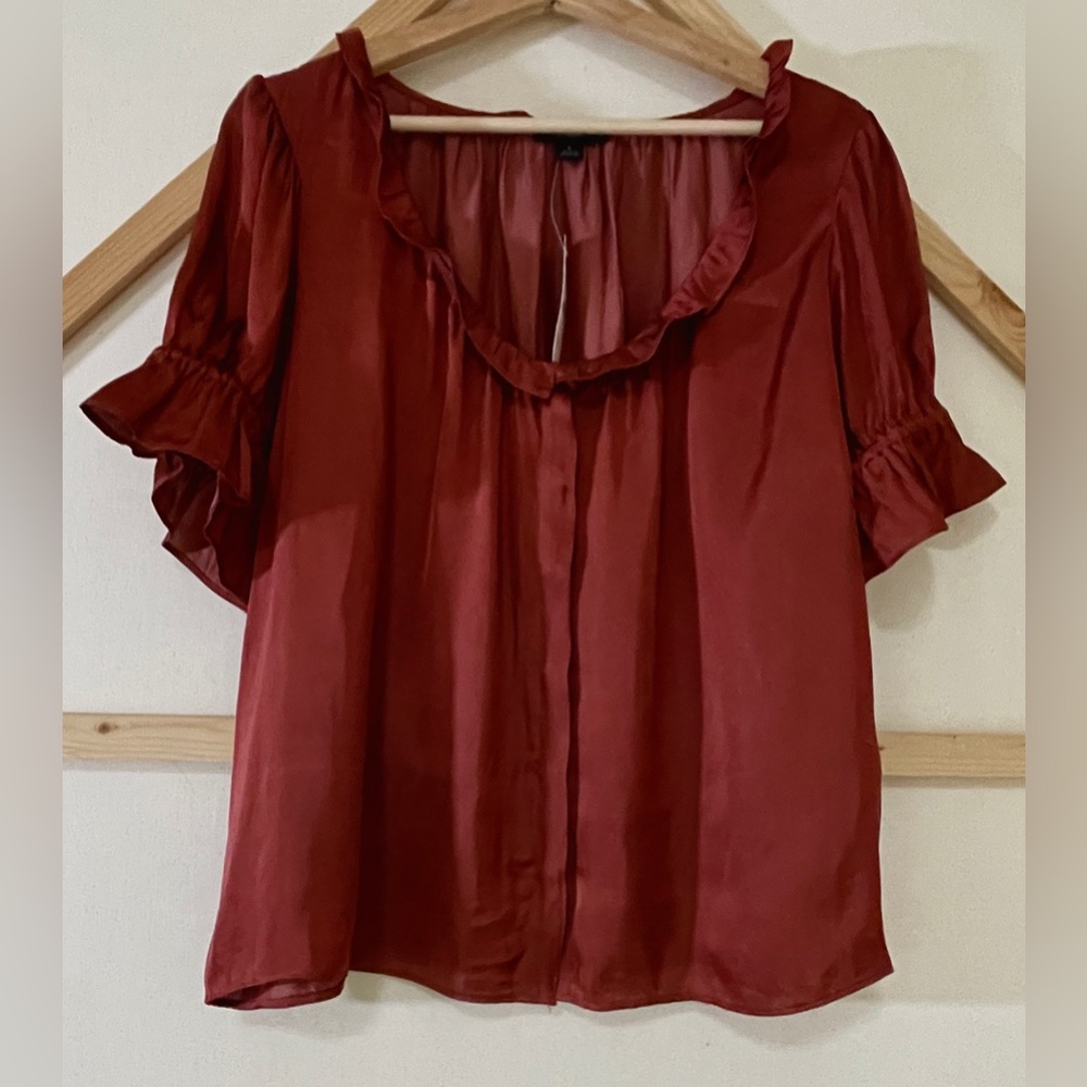 J. Crew Women's Red Blouse with Ruffle Trim